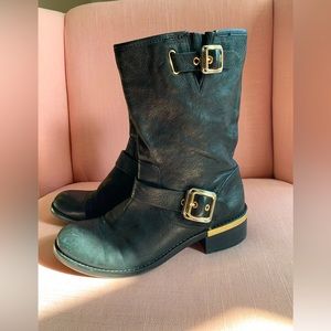 Vince Camuto Moto Boots Black and Gold
